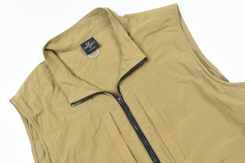 SCOTTeVEST Travel Vest Mens Large Beige Khaki Full-Zip Sleeveless Pockets